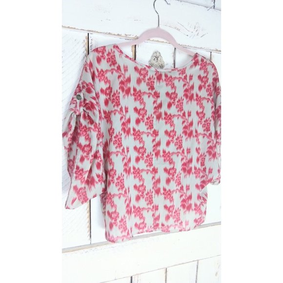 Sheer cropped pullover top pink and tan - Picture 2 of 4